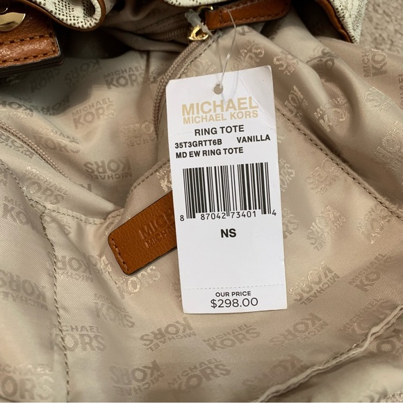 Michael Kors Signature Ring Tote East West Vanilla / Brown Leather Shoulder Bag - Picture 11 of 15